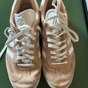 adidas Beige Suede Sneakers with White Stripes